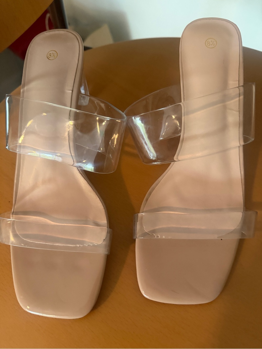 Clear Strap Nude Slide Heels - Women